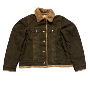 Comfort Denim Brown Denim Jacket with Faux Fur Trim Size XL Made In Pakistan.